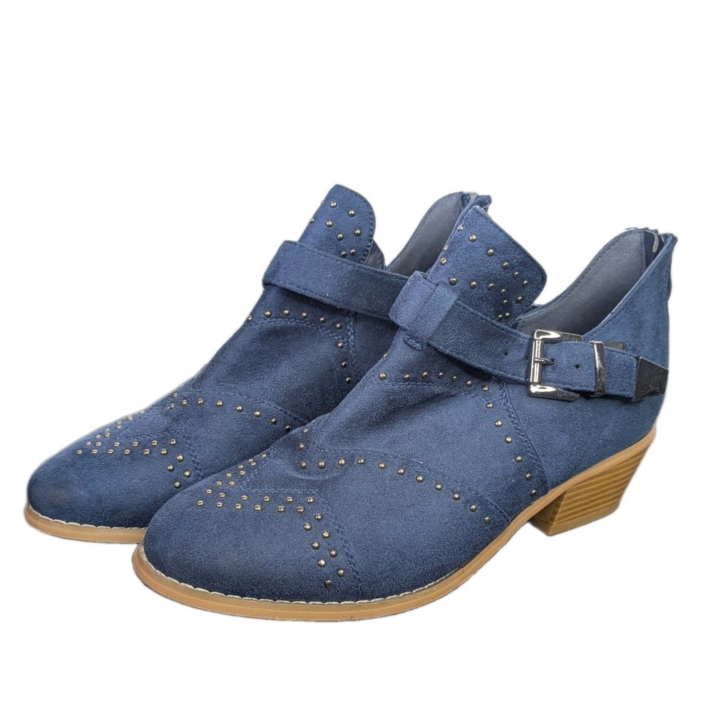 JG Women's Blue Studded Suede Ankle Boots Size 8 Zip Up Excellent Condition